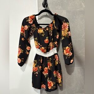 Floral Black romper with Lace Detail